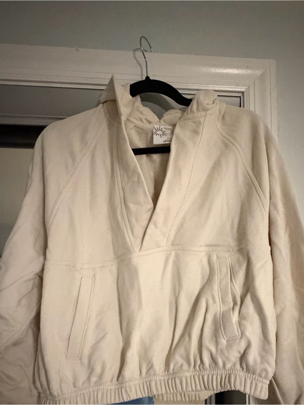 aerie Cream Teddy Pullover Jacket with Hood